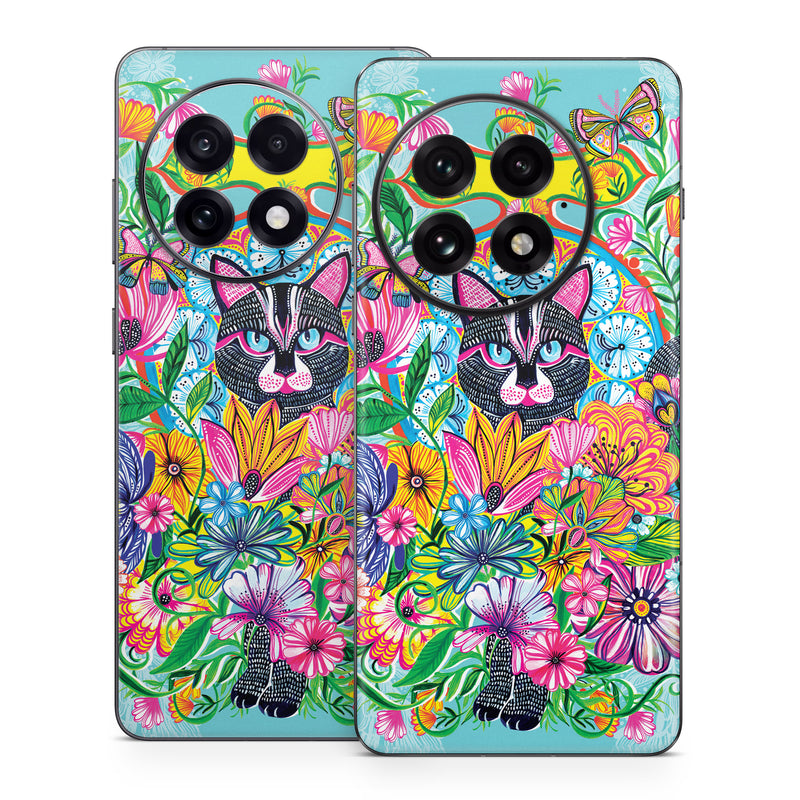 OnePlus 13 Series Skin design of Visual arts, Art, Plant, Illustration, Pattern, Floral design, Flower, Wildflower, with white, blue, pink, black, green, yellow colors