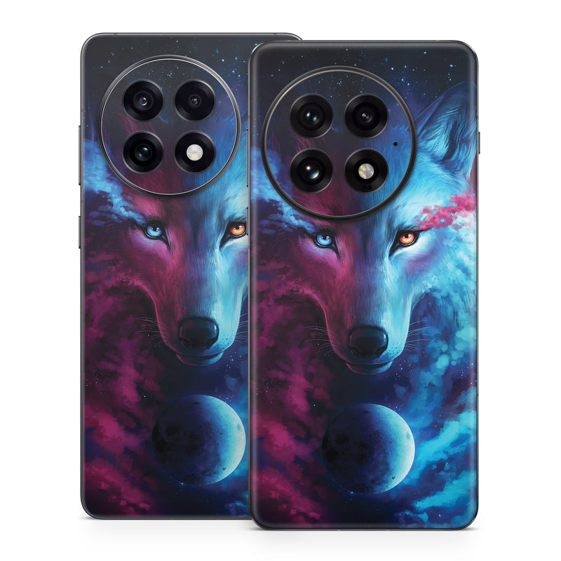 OnePlus 13 Series Skin design of Dog, Carnivore, Organism, Iris, Painting, Art, Whiskers, Cg artwork, Electric blue, Space, with black, blue, purple, red colors