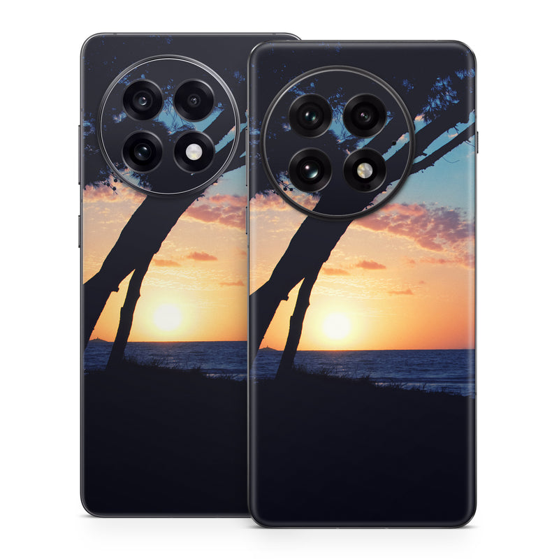 OnePlus 13 Series Skin design of Sky, Horizon, Nature, Tree, Sunset, Sunrise, Ocean, Sea, Natural landscape, Afterglow, with black, gray, blue, green, red, pink colors