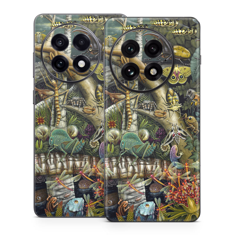 OnePlus 13 Series Skin design of Strategy video game, Mythology, Art, Games, Plant, Painting, Adventure game, Jungle, Fictional character, Nepenthes, with green, brown, red, yellow, gray, blue, white colors