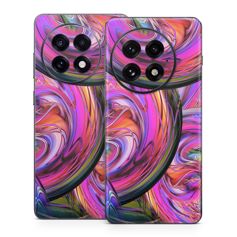 OnePlus 13 Series Skin design of Pattern, Psychedelic art, Purple, Art, Fractal art, Design, Graphic design, Colorfulness, Textile, Visual arts, with purple, black, red, gray, blue, green colors
