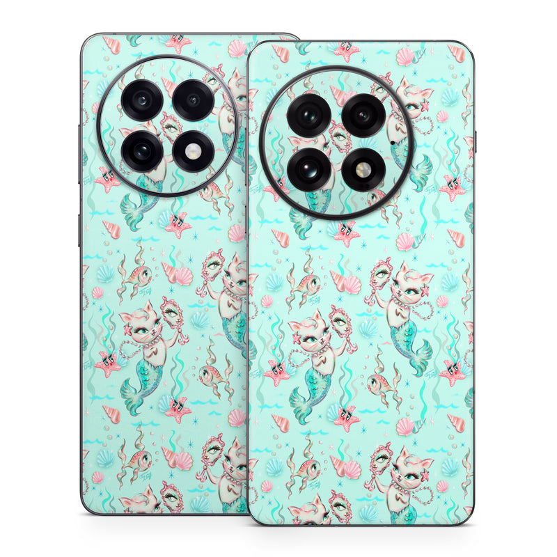 OnePlus 13 Series Skin design of Green, Aqua, Pattern, Teal, Turquoise, Pink, Textile, Wrapping paper, Design, with blue, pink, white, green colors