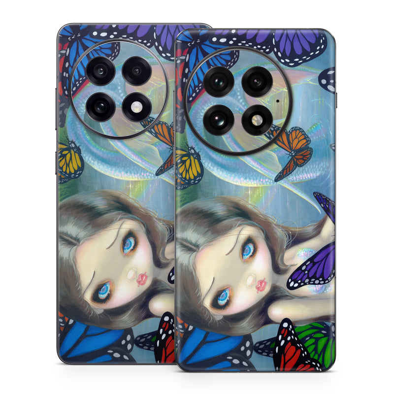 OnePlus 13 Series Skin design of Butterfly, Insect, Monarch butterfly, Moths and butterflies, Cynthia (subgenus), Invertebrate, Pollinator, Brush-footed butterfly, Organism, Art, with gray, black, blue, red, pink colors