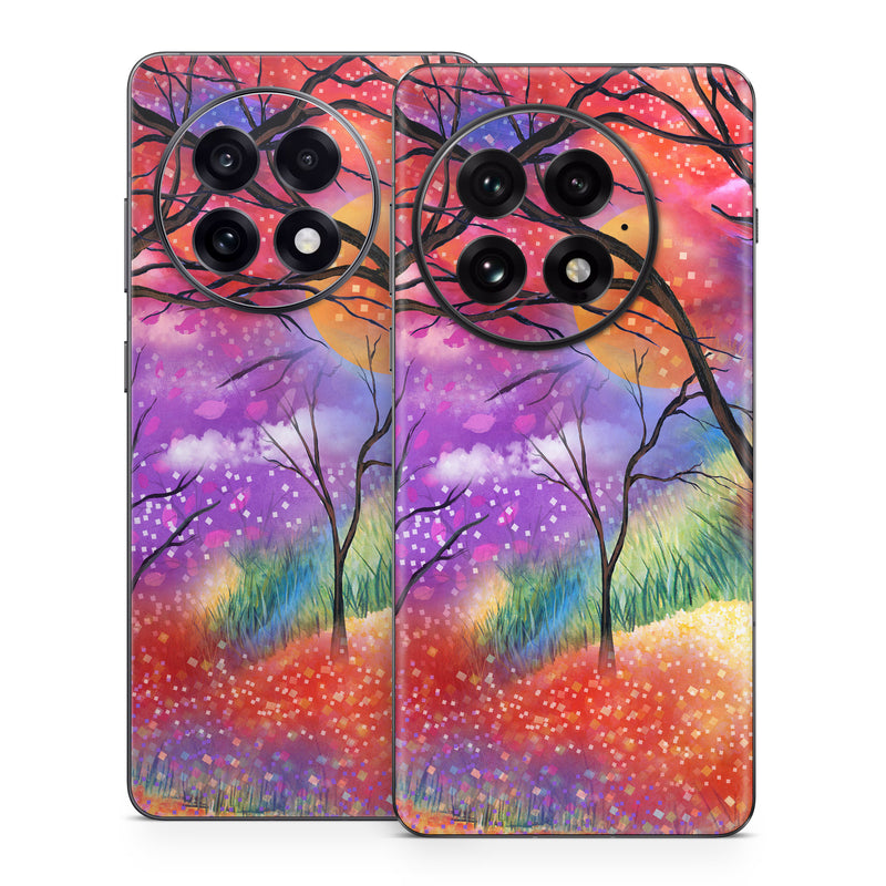 OnePlus 13 Series Skin design of Nature, Tree, Natural landscape, Painting, Watercolor paint, Branch, Acrylic paint, Purple, Modern art, Leaf, with red, purple, black, gray, green, blue colors