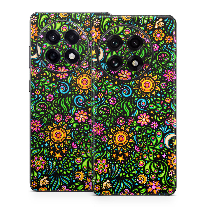 OnePlus 13 Series Skin design of Pattern, Psychedelic art, Visual arts, Art, Design, Motif, Organism, Circle, Textile, Plant, with black, red, green, blue, purple colors