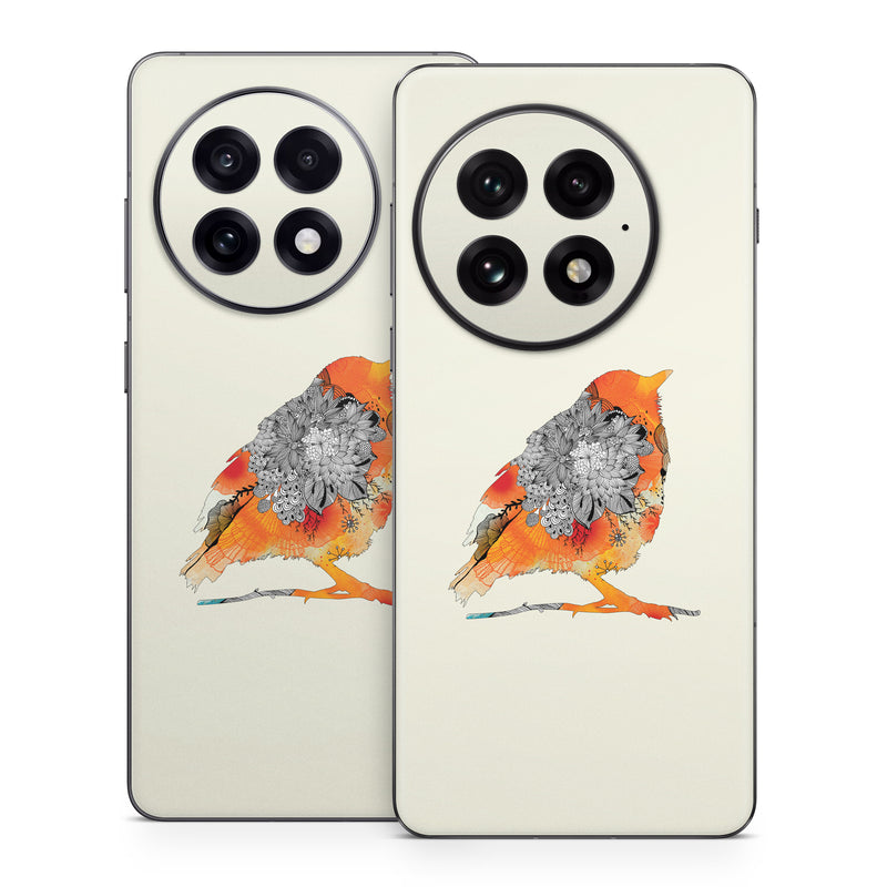 OnePlus 13 Series Skin design of European robin, Orange, Bird, Illustration, Old World flycatcher, Drawing, Songbird, Perching bird, robin, Sketch, with gray, yellow, green, red, black colors