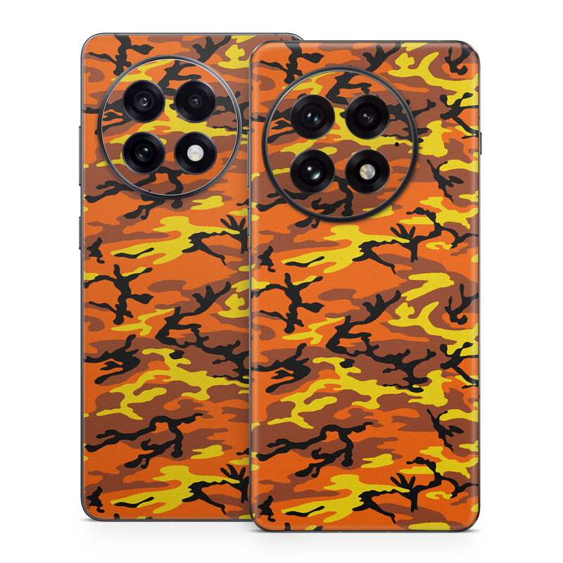 OnePlus 13 Series Skin design of Military camouflage, Orange, Pattern, Camouflage, Yellow, Brown, Uniform, Design, Tree, Wildlife, with red, green, black colors
