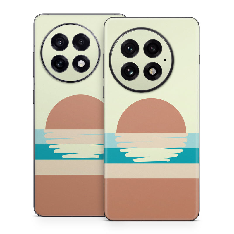 OnePlus 13 Series Skin design of Head, Water, Font, Electric blue, Horizon, Circle, Art, Sitting, Leisure, Graphics, with blue, yellow, brown, orange colors