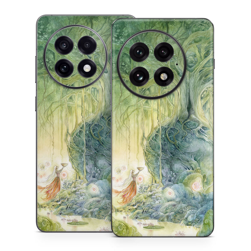 OnePlus 13 Series Skin design of Green, Watercolor paint, Painting, Water, Art, Illustration, Grass, Tree, Plant, Fictional character, with blue, green, red, yellow colors