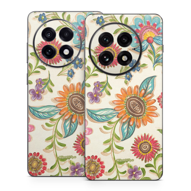 OnePlus 13 Series Skin design of Pattern, Floral design, Flower, Botany, Design, Visual arts, Textile, Plant, Wildflower, Pedicel, with gray, green, pink, yellow, red, blue colors