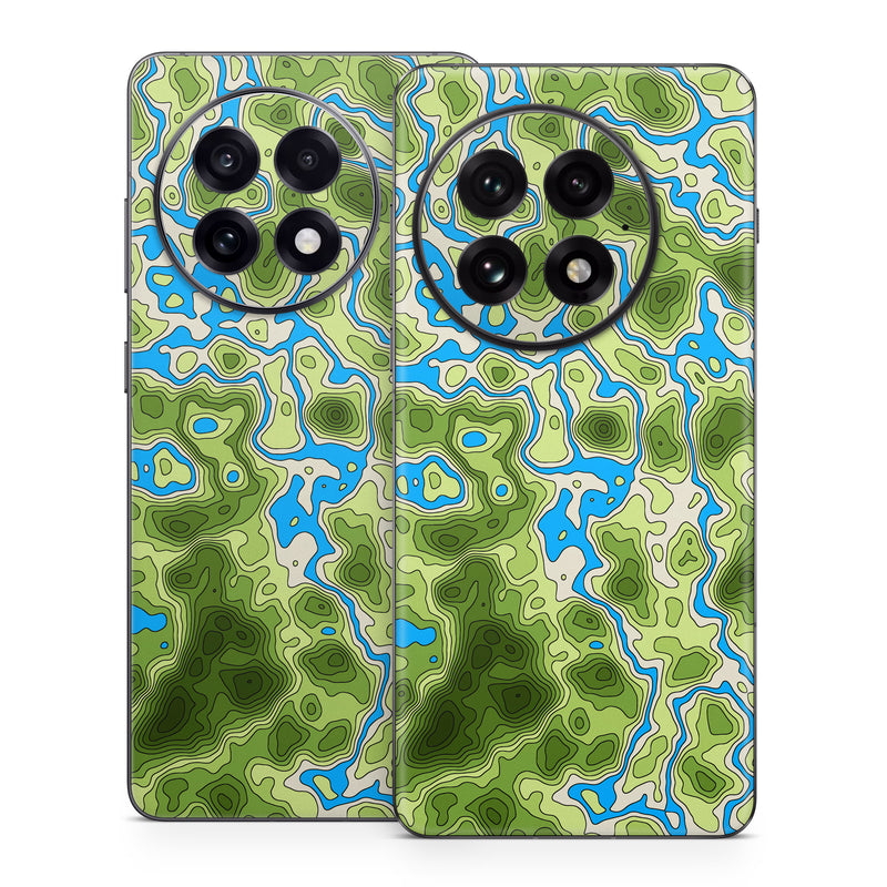 OnePlus 13 Series Skin design of Botany, Azure, Organism, Vegetation, Aqua, Terrestrial plant, Symmetry, Electric blue, Pattern, Art, with green, blue colors