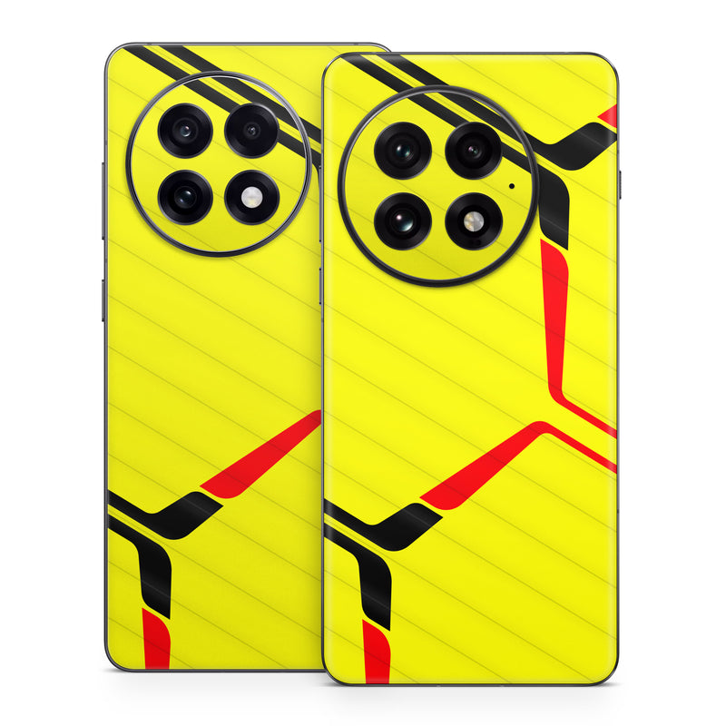 OnePlus 13 Series Skin design of Rectangle, Yellow, Parallel, Font, Tints and shades, Wood, Triangle, Pattern, Graphics, Symmetry, with yellow, black, red colors