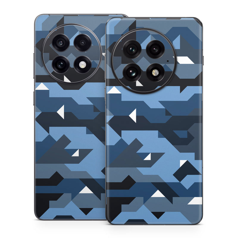 OnePlus 13 Series Skin design of Blue, Pattern, Design, Font, Line, Camouflage, Illustration, Triangle, with blue, black, white, gray colors