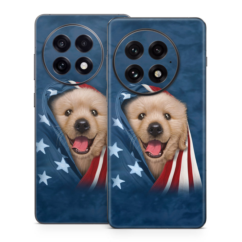 OnePlus 13 Series Skin design of Dog, Canidae, Mammal, Dog breed, Carnivore, Puppy, Snout, Companion dog, Sporting Group, Pomeranian, with yellow, black, brown, white, blue, red colors