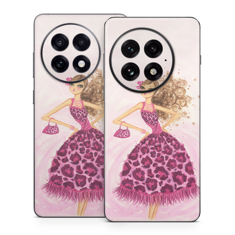 OnePlus 13 Series Skin design of Pink, Doll, Dress, Fashion illustration, Barbie, Fashion design, Illustration, Gown, Costume design, Toy, with pink, gray, red, purple, green colors