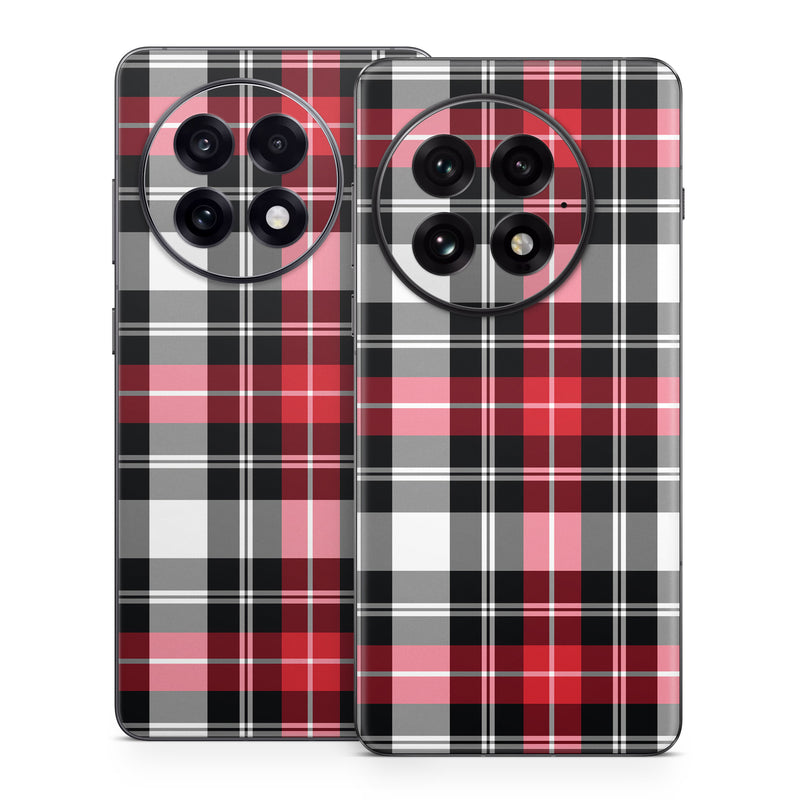 OnePlus 13 Series Skin design of Plaid, Tartan, Pattern, Red, Textile, Design, Line, Pink, Magenta, Square, with black, gray, pink, red, white colors