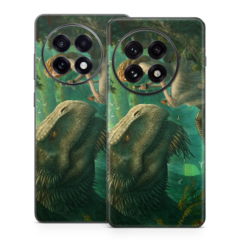 OnePlus 13 Series Skin design of Dinosaur, Cg artwork, Mythology, Fictional character, Troodon, Extinction, Velociraptor, Illustration, Animated cartoon, Tyrannosaurus, with black, green, gray, red colors