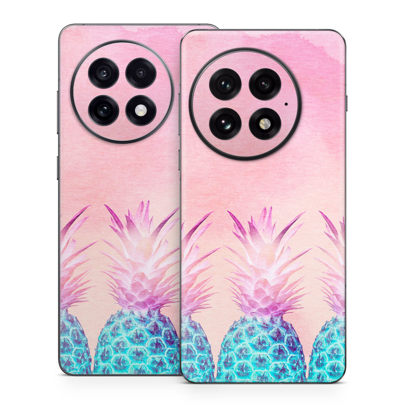 OnePlus 13 Series Skin design of Pineapple, Ananas, Pink, Fruit, Plant, Bromeliaceae, Pattern, Poales, with pink, blue, orange colors