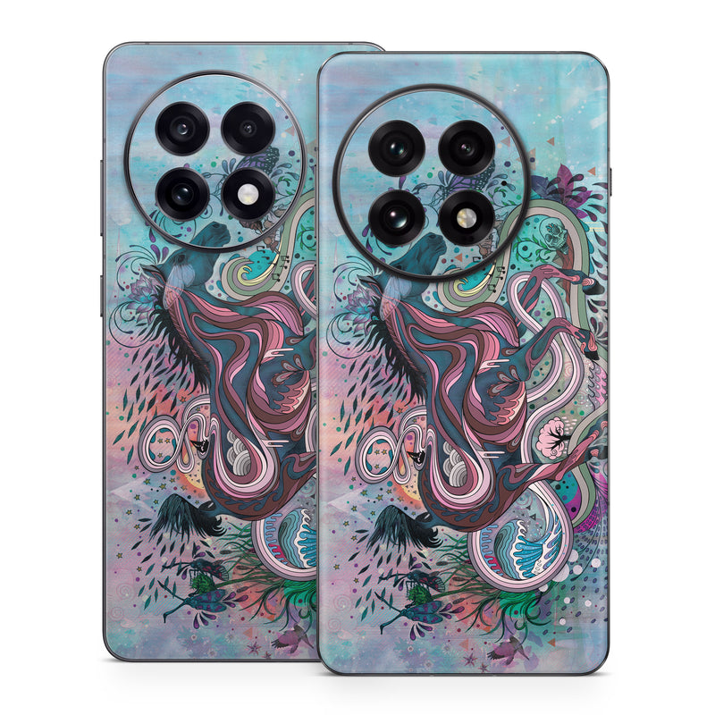 OnePlus 13 Series Skin design of Illustration, Art, Visual arts, Graphic design, Fictional character, Psychedelic art, Pattern, Drawing, Painting, Mythology, with gray, black, blue, red, purple colors