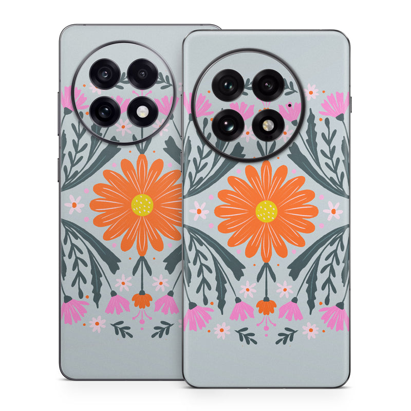 OnePlus 13 Series Skin design of Petal, Gesture, Font, Flower, Pattern, Art, Creative arts, Floral design, Illustration, Flowering plant, with pink, orange, green, white colors