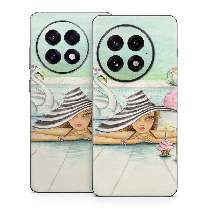 OnePlus 13 Series Skin design of Watercolor paint, Illustration, Cartoon, Art, Painting, Drawing, Fictional character, with blue, pink, white, black, brown, red, green, yellow colors