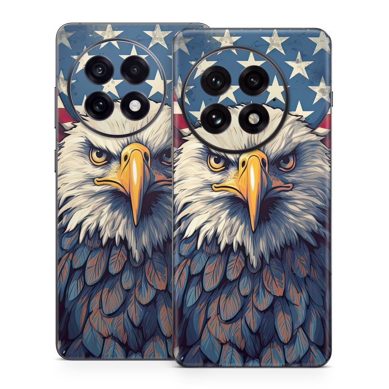 OnePlus 13 Series Skin design of Bird, Accipitridae, Beak, Sea eagle, Falconiformes, Feather, Eagle, Painting, Art, Bald eagle, with red, blue, white, brown, yellow, gray, orange colors