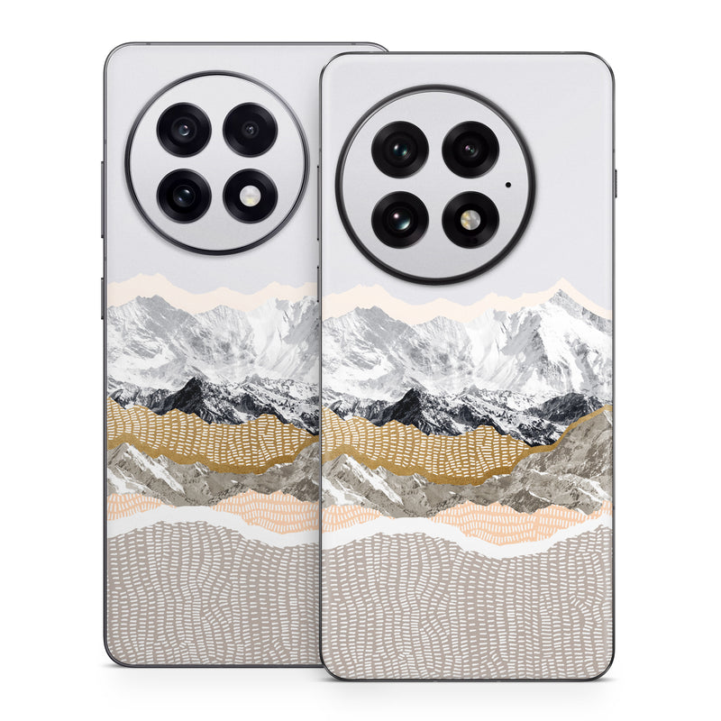 OnePlus 13 Series Skin design of White, Mountainous landforms, Mountain, Mountain range, Glacial landform, Geological phenomenon, Sky, Ridge, Geology, Glacier, with white, yellow, brown, gray, black colors