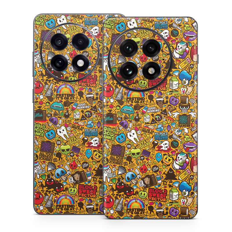 OnePlus 13 Series Skin design of Pattern, Psychedelic art, Visual arts, Art, Design, Illustration, Graphic design, Doodle, with black, green, red, gray, orange, blue colors