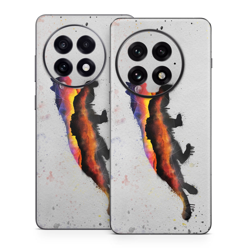 OnePlus 13 Series Skin design of Illustration, Watercolor paint, Art, Tail, Painting, Drawing, Acrylic paint, Geological phenomenon, Red fox, Paint, with gray, black, red, yellow, orange, white colors