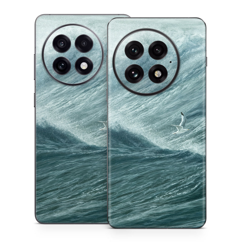 OnePlus 13 Series Skin design of Wave, Wind wave, Tide, Sea, Ocean, Water, Sky, Wind, Tsunami, Surfing, with blue, white colors