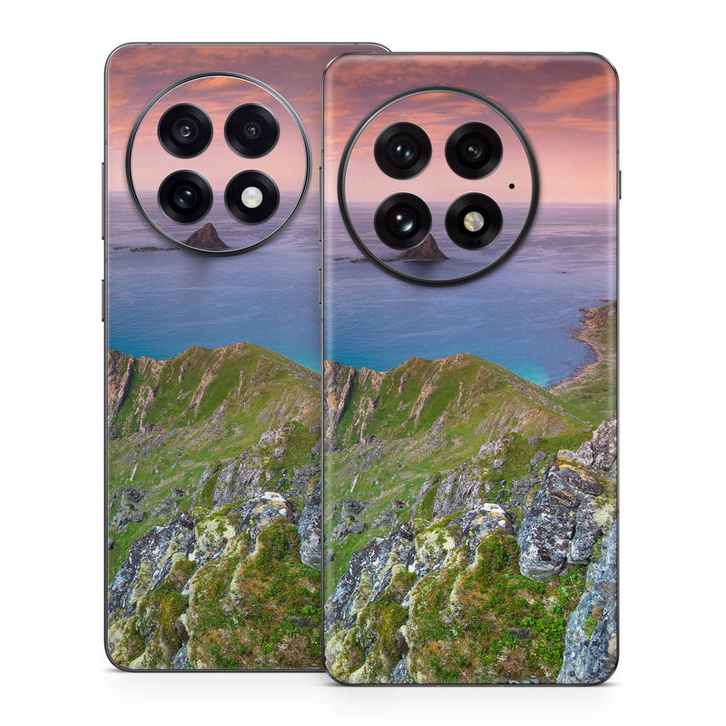 OnePlus 13 Series Skin design of Body of water, Nature, Sky, Coast, Sea, Headland, Natural landscape, Promontory, Coastal and oceanic landforms, Cliff, with red, orange, green, blue, yellow colors