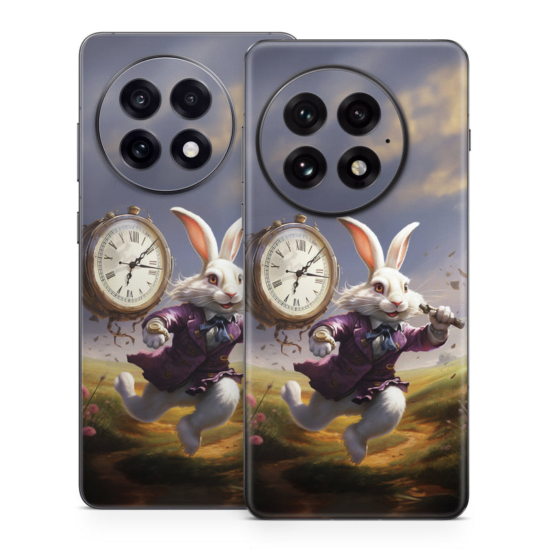 OnePlus 13 Series Skin design of Sky, Plant, Nature, Cartoon, Rabbit, Cloud, Clock, Happy, Fawn, Art, with white, gray, purple, blue, green, pink, brown colors