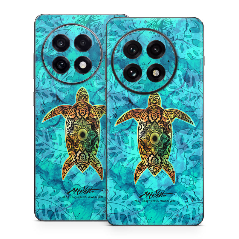 OnePlus 13 Series Skin design of Sea turtle, Green sea turtle, Turtle, Hawksbill sea turtle, Tortoise, Reptile, Loggerhead sea turtle, Illustration, Art, Pattern, with blue, black, green, gray, red colors