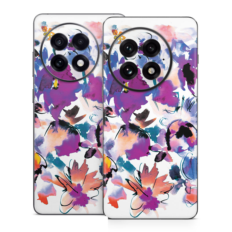 OnePlus 13 Series Skin design of Product, Purple, Illustration, Graphic design, Plant, Clip art, Flower, Graphics, Wildflower, Watercolor paint, with white, purple, pink, yellow, blue, black colors