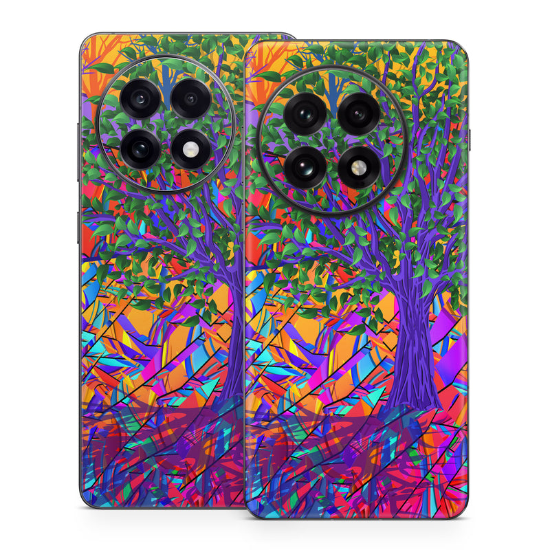 OnePlus 13 Series Skin design of Psychedelic art, Pattern, Visual arts, Art, Plant, Acrylic paint, Modern art, with green, purple, orange, blue, purple, yellow, red colors