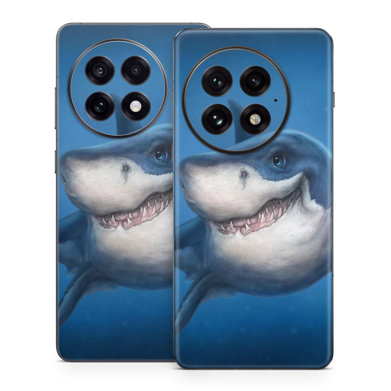 OnePlus 13 Series Skin design of Fish, Great white shark, Shark, Tiger shark, Cartilaginous fish, Requiem shark, Lamniformes, Bull shark, Carcharhiniformes, with black, blue, gray colors