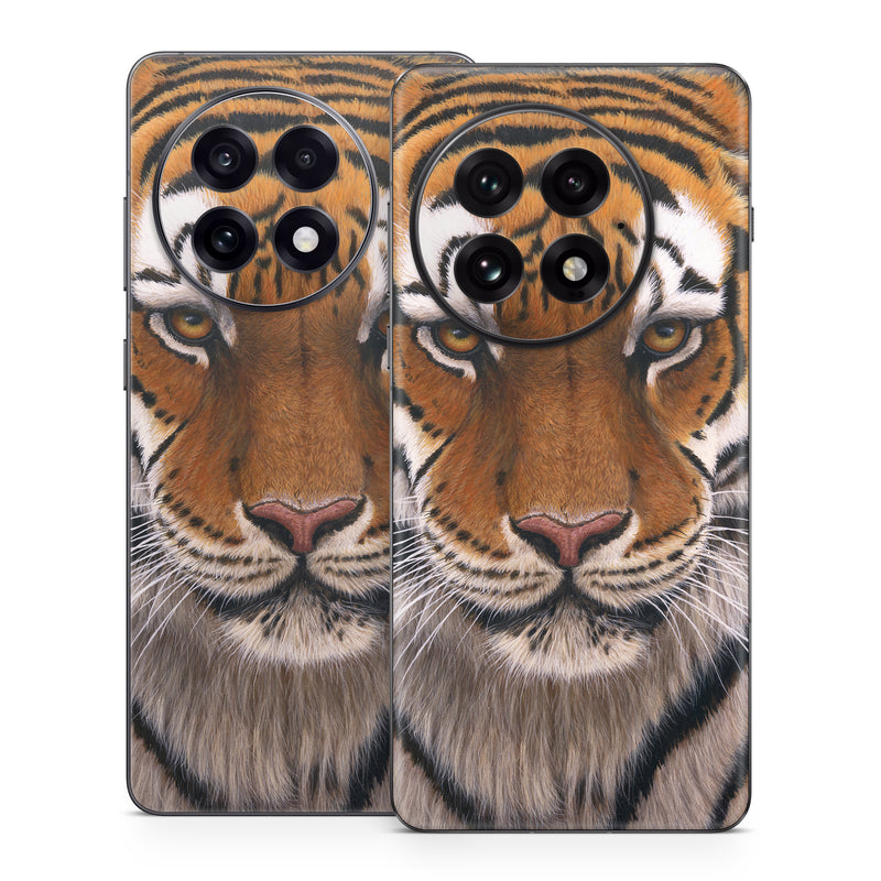 OnePlus 13 Series Skin design of Tiger, Mammal, Wildlife, Terrestrial animal, Vertebrate, Bengal tiger, Whiskers, Siberian tiger, Felidae, Snout, with black, gray, red, green, pink colors