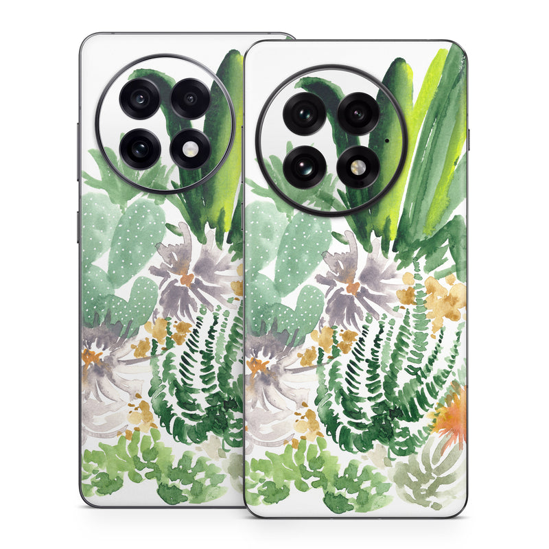 OnePlus 13 Series Skin design of Cactus, Plant, Flower, Botany, Leaf, Illustration, Pine, Grass, Succulent plant, Branch, with white, green, red, orange colors