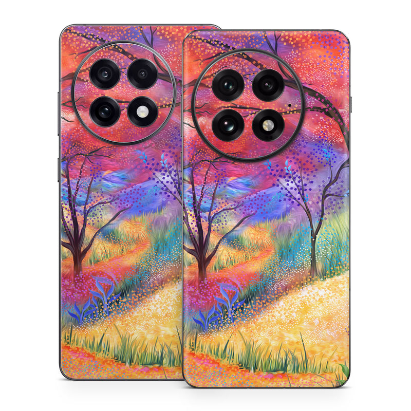 OnePlus 13 Series Skin design of Plant, Art paint, Paint, Botany, Natural environment, Natural landscape, Leaf, Branch, People in nature, Tree, with red, blue, yellow, green, purple, orange, black, white colors