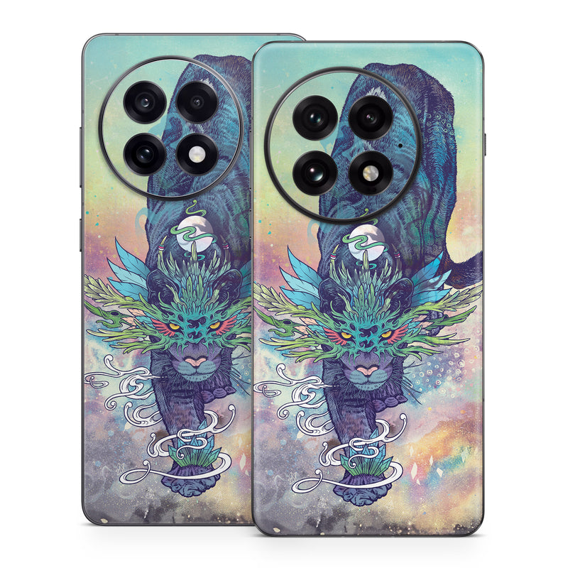 OnePlus 13 Series Skin design of Illustration, Fictional character, Graphic design, Demon, Art, Fiction, Cg artwork, Supernatural creature, with blue, green, black, white, yellow, orange, pink, purple colors