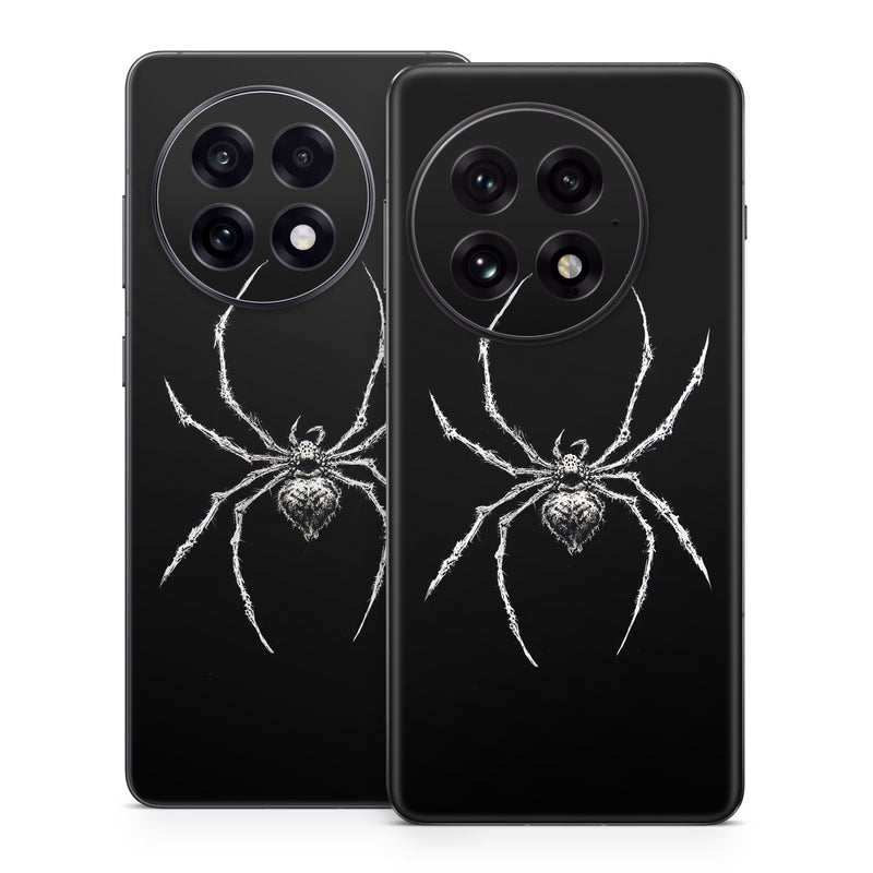 OnePlus 13 Series Skin design of Arthropod, Spider, Insect, Spider web, Terrestrial animal, Arachnid, Invertebrate, Tangle-web spider, Symmetry, Terrestrial plant, with black, white, gray colors