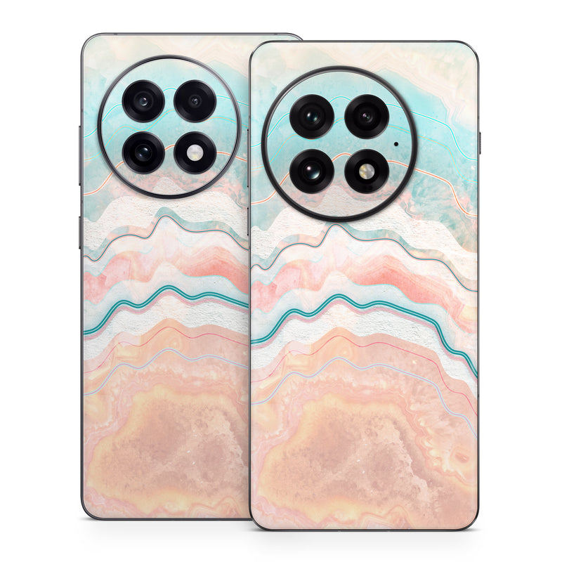 OnePlus 13 Series Skin design of Aqua, Line, Pattern, Watercolor paint, Design, Illustration, Art, with blue, pink, white, orange, yellow colors