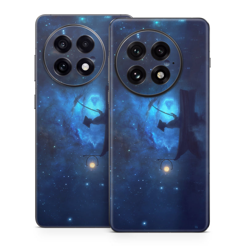 OnePlus 13 Series Skin design of Sky, Night, Atmosphere, Light, Atmospheric phenomenon, Darkness, Screenshot, Space, Midnight, Moonlight, with white, blue, black, green, orange colors