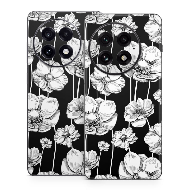 OnePlus 13 Series Skin design of Flower, Black-and-white, Plant, Botany, Petal, Design, Wildflower, Monochrome photography, Pattern, Monochrome, with black, gray, white colors