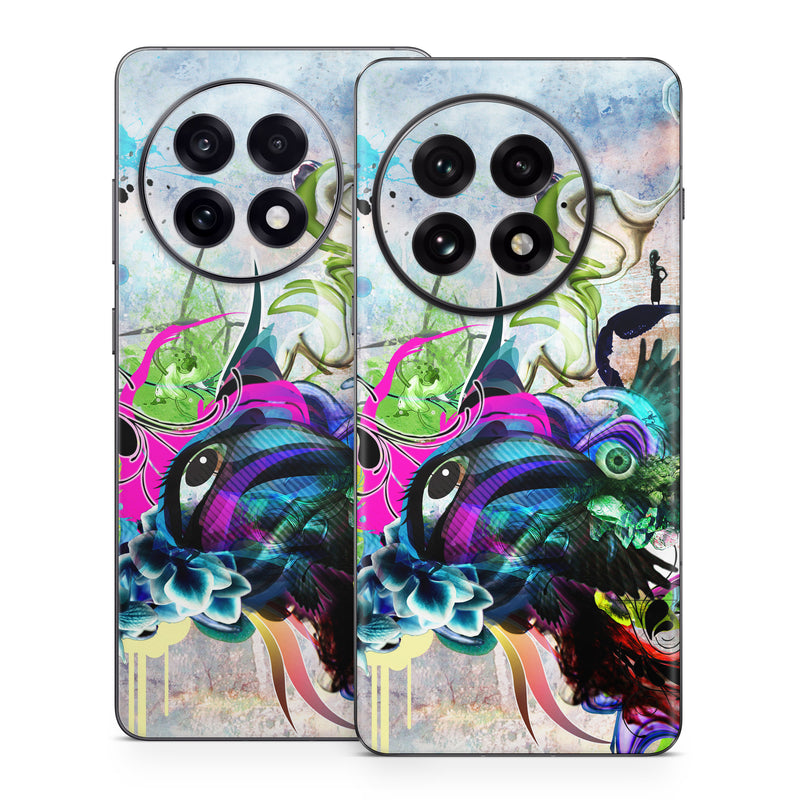 OnePlus 13 Series Skin design of Graphic design, Psychedelic art, Art, Illustration, Purple, Visual arts, Graffiti, Street art, Design, Painting, with gray, black, blue, green, purple colors