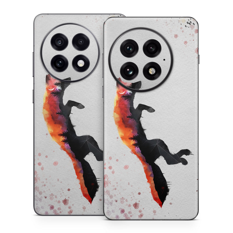 OnePlus 13 Series Skin design of Illustration, Watercolor paint, Art, Graphic design, Painting, Red fox, Visual arts, Paint, Drawing, Tail, with gray, black, red, yellow, orange, white colors