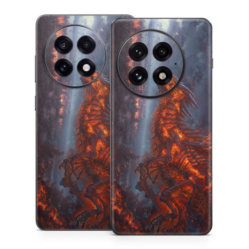 OnePlus 13 Series Skin design of Geological phenomenon, Dragon, Cg artwork, Sky, Flame, Fictional character, Mythology, Lava, Demon, Heat, with red, blue, black colors