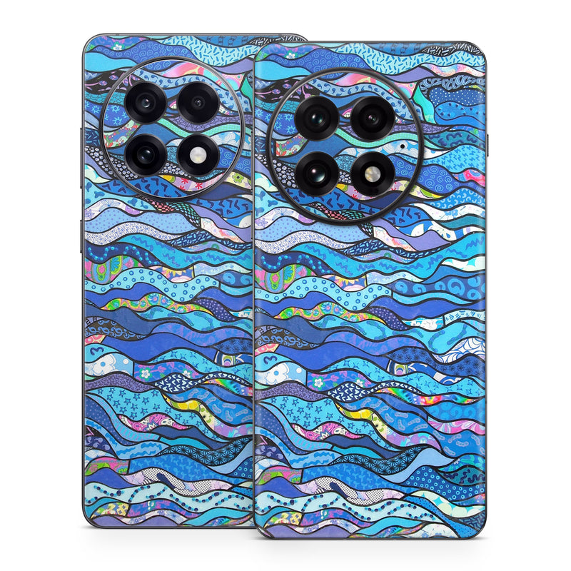 OnePlus 13 Series Skin design of Blue, Pattern, Aqua, Water, Line, Design, Textile, Psychedelic art, Electric blue, with blue, black, gray, purple colors