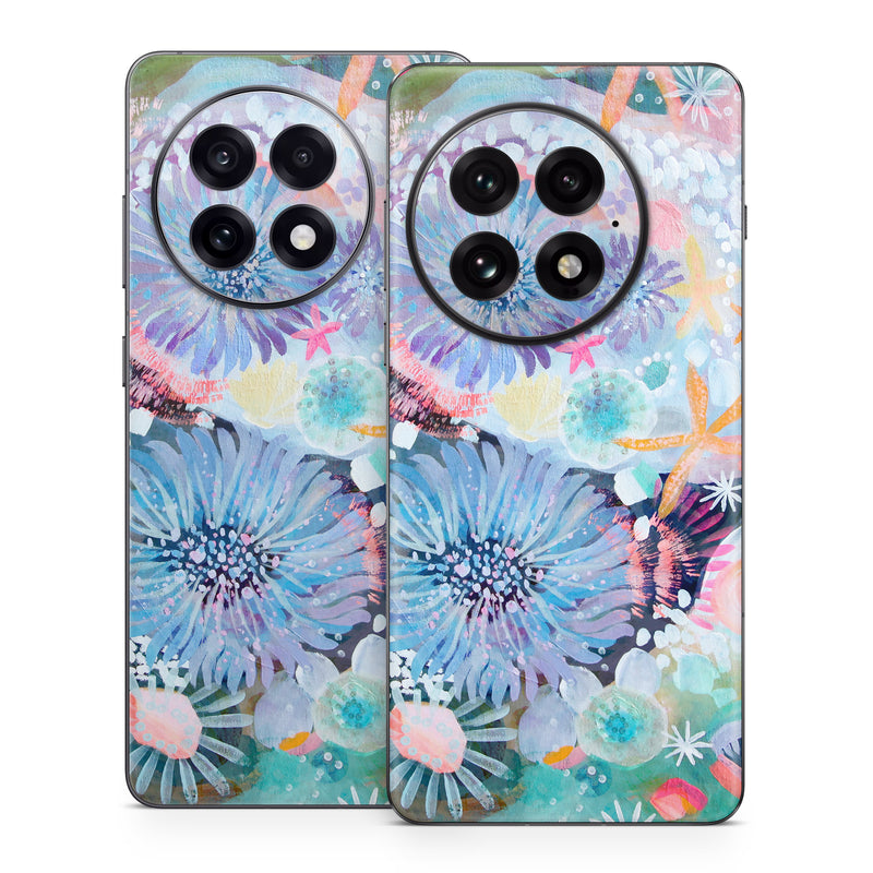 OnePlus 13 Series Skin design of Pattern, Aqua, Textile, Design, Watercolor paint, Visual arts, Flower, Art, Plant, Illustration, with blue, orange, pink, purple, green, white colors