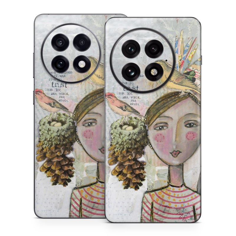 OnePlus 13 Series Skin design of Watercolor paint, Illustration, Art, Painting, Child art, Fictional character, Visual arts, Fashion illustration, Feather, Drawing, with gray, brown, pink, yellow, red, green, blue colors